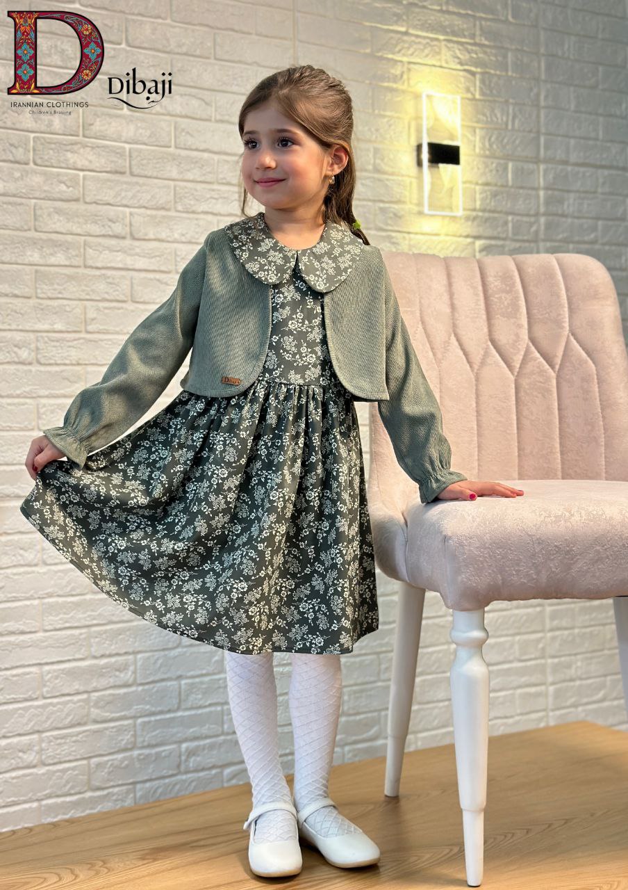 کت سارافون دخترانه عمده سبز ماچا گل‌دار